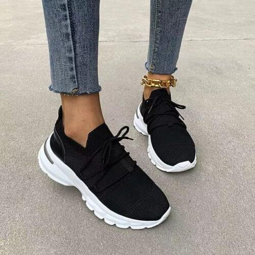 Spring Sneakers Mesh Knitted Casual Womens Shoes Lace Up Ladies Vulcanized Shoes Breathable Comfort Trainer Wlaking Footwear