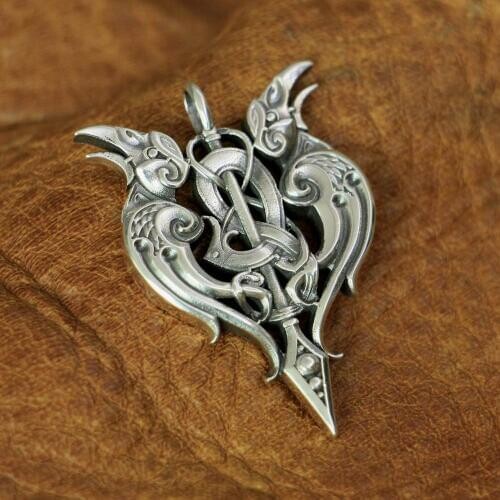 LINSION 925 Sterling Silver High Details Double Crow Pendant Mens Biker Pendant TA144 JP