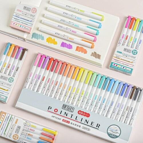 25 Colors Mildliner Highlighter Double Head Cute Mark Pen Set Art Supplies Pastel Marker Pens Student School Office Stationery