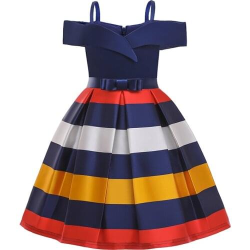 Sweet Cute Girls Strap stripes Bowknot Princess Dresses Birthday Wedding Party Dress Toddler Clothes