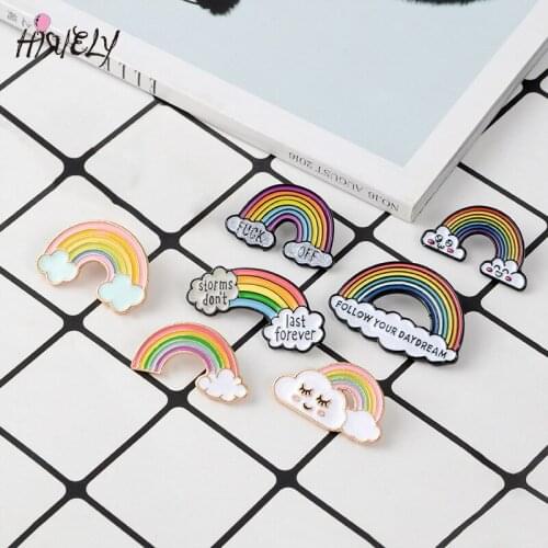 Fashion Cute Rainbow Enamel Pins Cartoon rainbow clouds Brooches Badge Denim jeans Lapel Pin Dream Jewelry Gift for kids friends