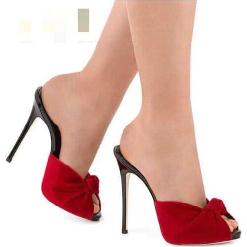 Fashion Street Bow Knot Open Toe Mules Luxury Designer High Heels Ladies Pumps Black Red Scarpin Bridal Shoes Slingback
