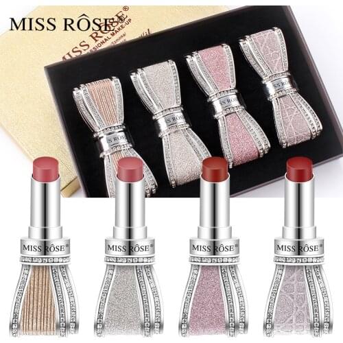 4 Colors bow-knot style Matte Lipstick Set, Long Lasting Moisturizing Non-Marking, Waterproof Non-Stick Cup Style Lipstick