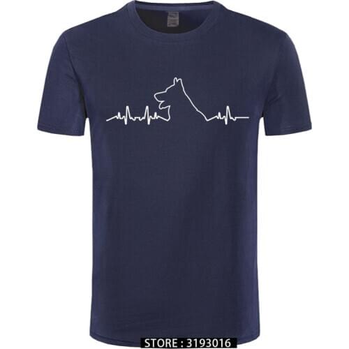 German Shepherd Heartbeat T-Shirt Funny Dog Lovers Quote Cheap Sale 100 % Cotton T Shirts for Boys Man Print