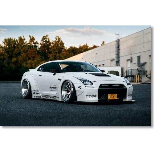 Nissan Tuning GT R White Car Supercar Canvas Painting Posters and Prints Wall Silk Art for Room Home Decor