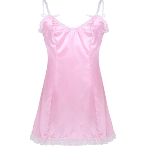 Mens Womens Satin Nightdress Sissy Night Dress Pyjamas Spaghetti Straps V-neckline Sissy Fancy Vintage Slip Dress Nightwear