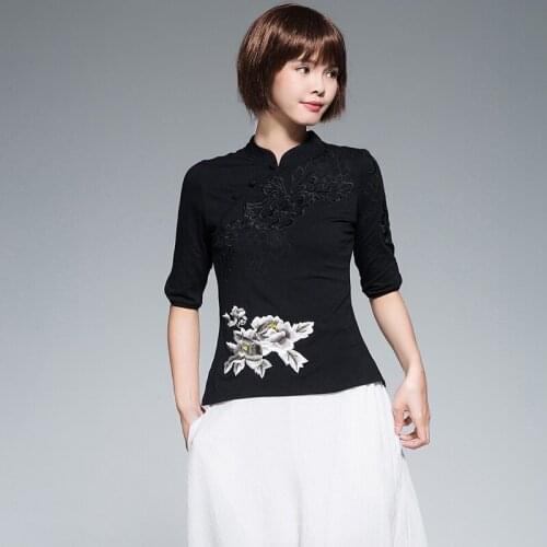 2021 New Elegant Vintage Women Chinese Traditional Cotton Linen Blouse Cheongsam Top Tang Suit Oriental Clothing Tops KK3659