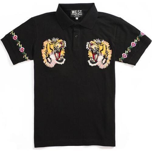 High New 2021 Men High Embroidery Double tiger head flowers Fashion Polo Shirts Shirt Skateboard Cotton Polos Top Tee #C37