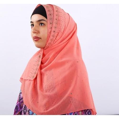 H1221 Latest big size bubble chiffon muslim long scarf with rhinestones on whole scarf, islamic hijab scarf,fast delivery