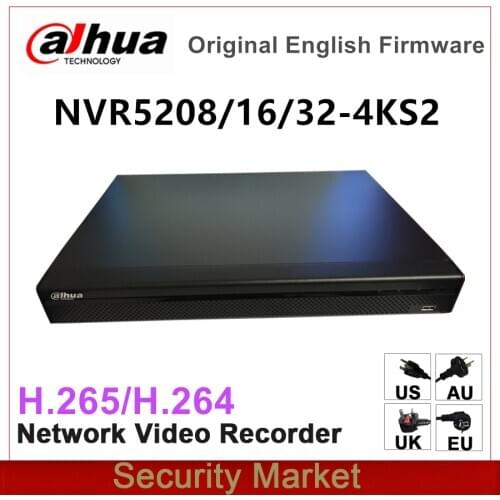 Original dahua English Version NVR5208-4KS2 NVR5216-4KS2 NVR5232-4KS2 8/16/32 Channel 1U 4K&H.265 Pro Network Video Recorder