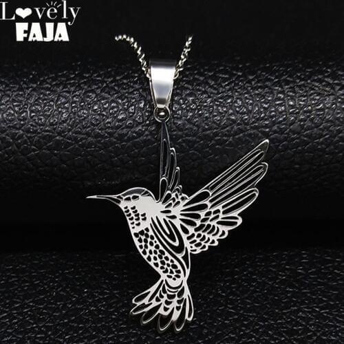 Hummingbird Stainless Steel Necklaces Women Silver Color Bird Necklaces & Pendants Jewelry acero inoxidable joyeria mujer N925S0