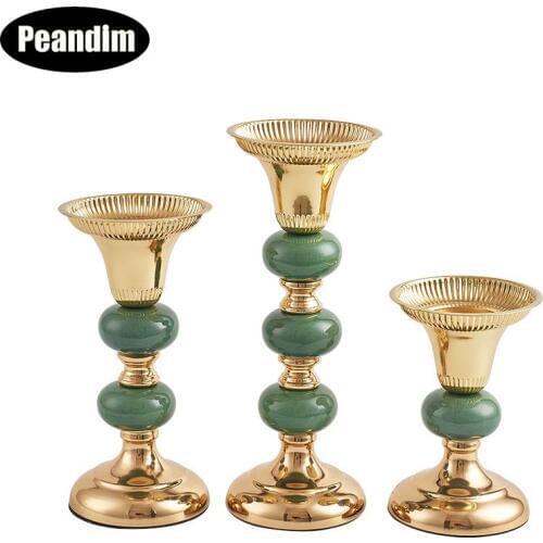PEANDIM Gold Ceramic Candle Holder Wedding Candlestick Table Centerpieces Candelabra Party Christmas Pillar Holder Home Decor