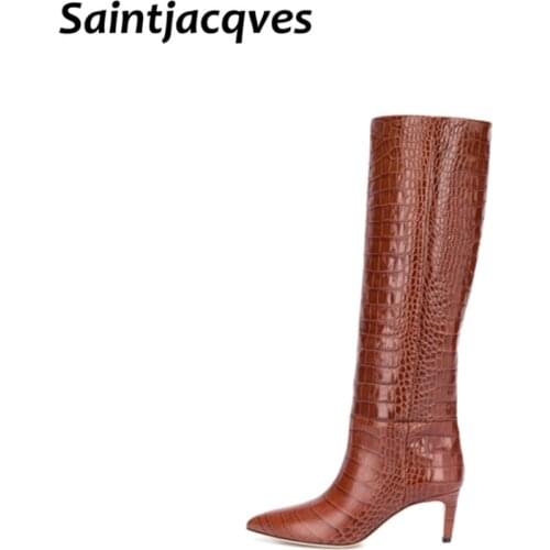 Sexy High Heels Western Boots Fashion Knee High Boots Women Microfiber Thin High Heel Long Boots Pointed Toe Autumn Winter Boots