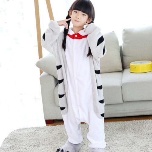 Cat Doraemon Flannel Pajama Overalls Jumpsuit Kids Children Chinese Cat Cosplay Costume Kigurumi Blanket Sleepers Hips Zipper