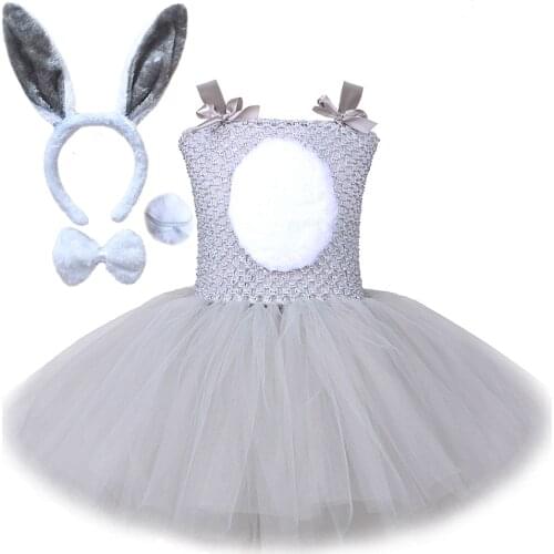 Easter Bunny Tutu Dress for Baby Girls Gray Rabbit Dresses with Ear Children Halloween Costumes for Kids Toddler Girl Outfits