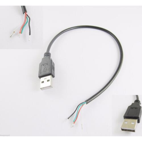 20pcs USB 2.0 A Type Male Plug 4 Pin 4 Wire Data Charge Cable Cord Connectors DIY 30cm