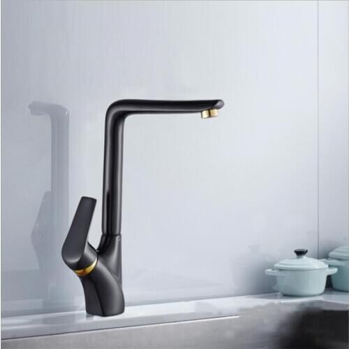 Kitchen Faucets cocina accesorio Single Handle Black and Gold Kitchen Sink Faucet Swivel Spout matte black Brass Mixer Water Tap