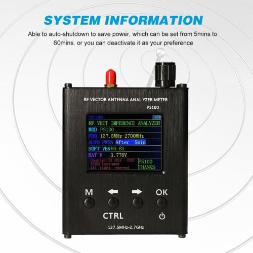 137.5MHz~2.7GHz SWR RF Vector Antenna Analyzer Meter Tester 2.4 Inch TFT Display SWR Meter for Resistance Impedance PS100