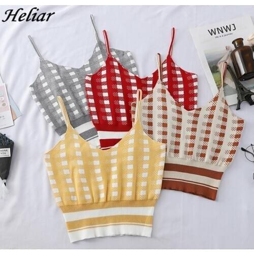 HELIAR Summer Crop top 2020 lady Sexy street Wear V-Neck knitting Underwear Crop top women Cloth Sleeveless Camisole