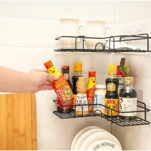 Bathroom kitchen Punch Corner Frame Shower Shelf Wrought Iron Shampoo Storage Rack Holder with Suction Cup bathroom accessories