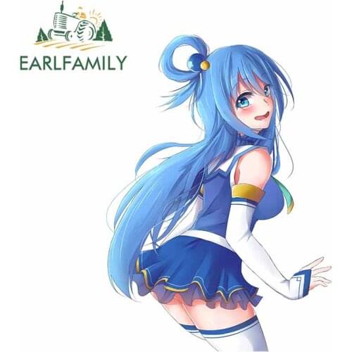 EARLFAMILY 13cm x 9.5cm for Aqua Konosuba Smile Cartoon Laptop Cartoon Car Stickers Windshield Anime Decal Trunk Vinyl Car Wrap