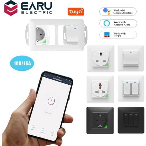 WiFi Smart Timer Light Wall Switch Push Button Switch EU UK Power Socket Outlet Smart Life Tuya Remote Control Alexa Google Home
