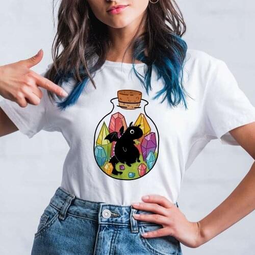 Bottle Womens T Shirts Flying Dragon And Gems Printed Short Sleeve Minimalism Arrivals Women Clothes Vetement Top Tee shirt