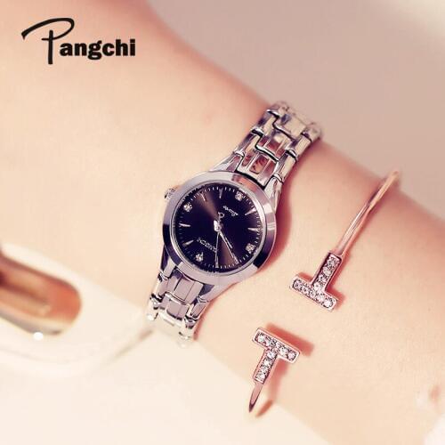 PANGCHI Luxury Lady Watch Rhinestone Stainless Steel Waterproof Quartz Wristwatches Woman Casual Dress Watches Reloj Mujer