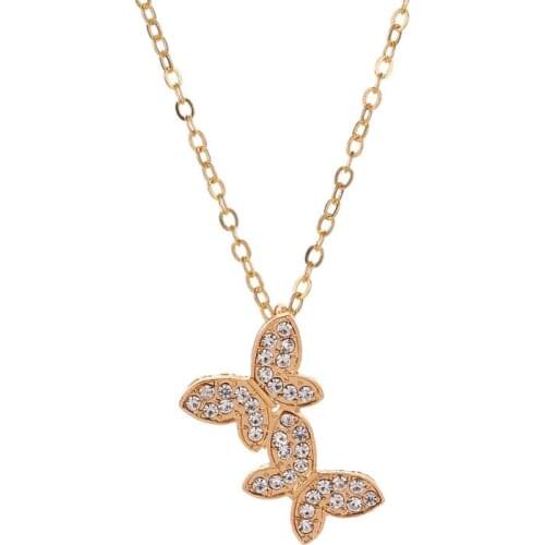 2021 New Trendy Cute Small Animal Crystal Butterfly Pendant Necklace Women Silver Color Butterfly Choker Necklace Collar Chain