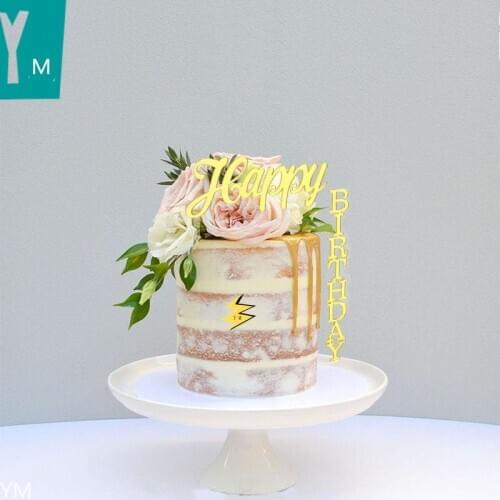 Ins Golden Acrylic Birthday Cake Topper Unique birthday Party Cake Toppers dessert decoration for Kids happy birthday cake gifts