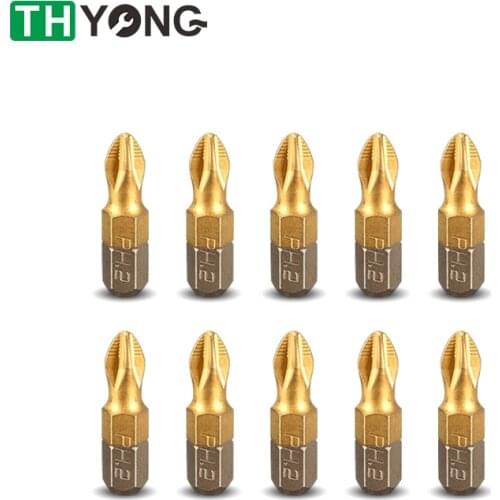 10Pcs 1/4inch PH2 Hex Shank Cross Head Drill 25mm Titanium Anti Slip Magnetic Screwdriver Bit Set For Electric Drill