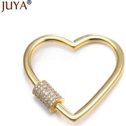 Juya NEW Creative Fashion Copper Zircon Hollow Heart Charm Pendant Clasps For Making Necklaces DIY Fine Jewelry Accessories