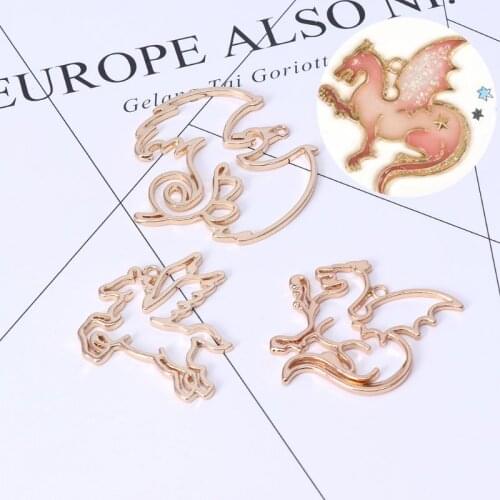 3Pc Dragon Horse Frame Pendant Bezel Setting Cabochon Setting UV Resin Jewelry
