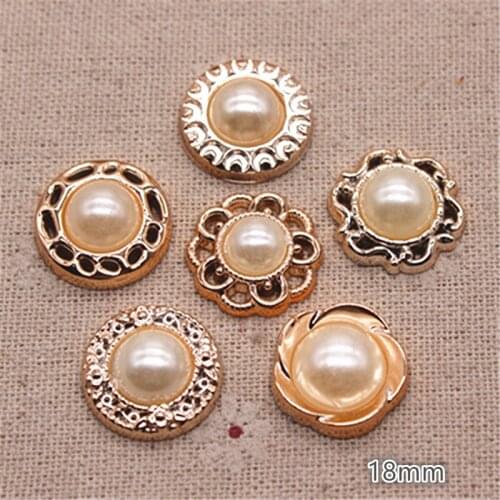 30PCS 18mm Golden Rim ABS Pearl Plastic Flatback Button Home Decoration Craft Scrapbook Accessories