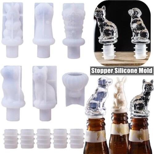 7styles DIY Crystal Epoxy Wine Bottle Stopper Mold Crown Cat Cat Claw Rabbit Diamond Resin Silicone Mold