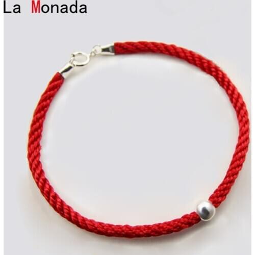 La Monada Couple Red Thread For Hand 999 Pure Silver Bracelet Red Thread String Rope Bracelets For Women Silver Ball Bead Male