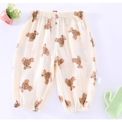 2021 Summer Fall Baby Pants Cute Cartoon Bear Print Thin Cotton Muslim Trousers Boy Girl Soft Loose Casual Clothes for Child