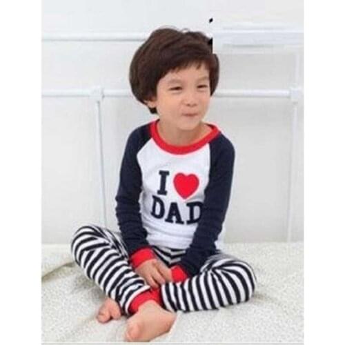 Children Pajamas Suits Boys Sleepwear Kids Pyjamas Home Clothes I Love Dad Baby Clothing Nightdress Tee Shirt Stripe Pants