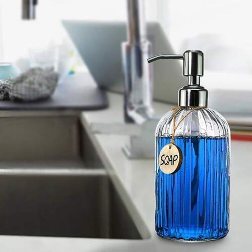 SHGO HOT-Glass Soap Dispenser with Rust Proof Stainless Steel Pump, Refillable Liquid Hand Soap Dispenser for Bathroom, Kitchen