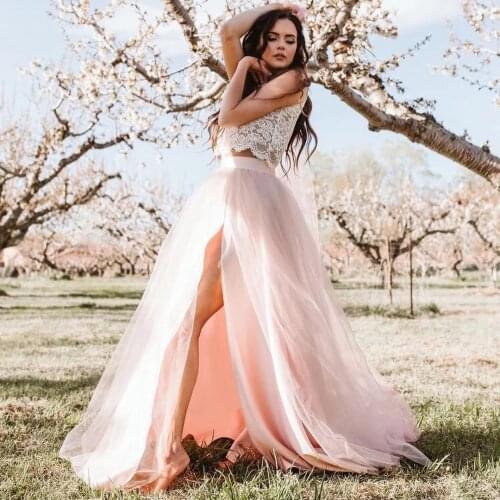 High Split Long Tulle Bridesmaid Skirt Elegant Floor Length Wedding Skirts Sweep Train High Slit Maxi Skirt Saia Longa Plus Size