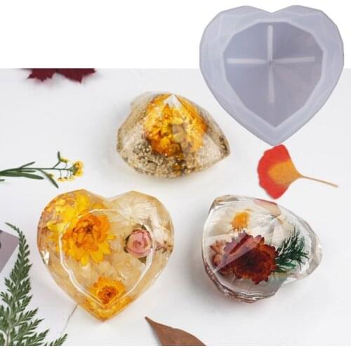 Handmade Large Faceted Heart Resin Mold 3D Diamond Crystals Heart Resin Casting Mold Love Heart Mold Art Crafts Tools