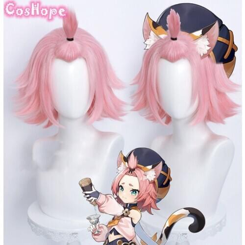 Genshin Impact Diona Cosplay 32cm Short Christmas Pink Wig Cosplay Anime Cosplay Wigs Heat Resistant Synthetic Wigs Halloween