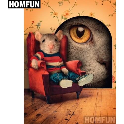 HOMFUN DIY Diamond Painting "Mouse cat" Full Drill Square Round Diamond Embroidery 5D Cross Stitch Decoration Home A06868