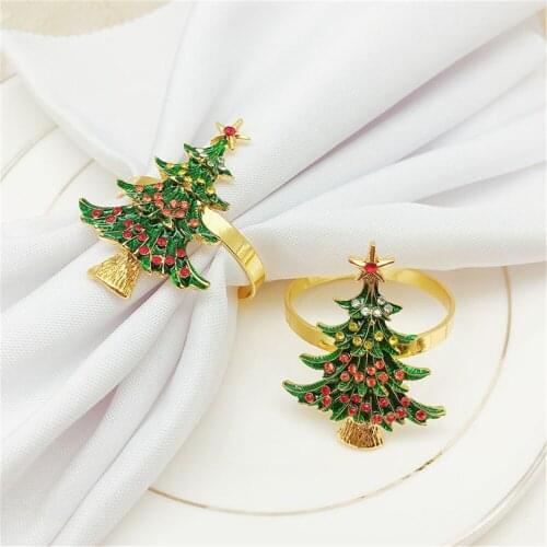 Metal color diamond-studded Christmas tree napkin ring table top decoration for cocktail parties, wedding banquets, holiday part