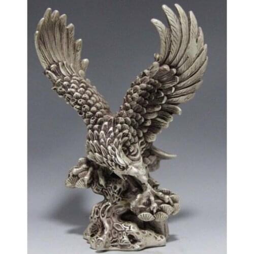 Collectible Decorated Old Handwork Tibet Silver Carve Eagle Dapeng wing Statue