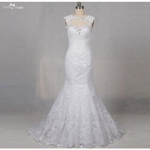 RSW1292 Lace Appliques See Through Back Mermaid Wedding Dresses