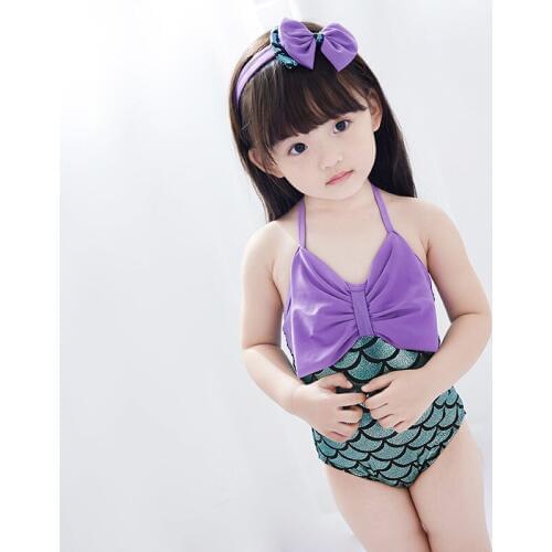 Toddler Baby Girl Mermaid Swimwear Kids Girls Summer Beach Cosplay Swimsuit+Headband 2Pcs Children Cute Fashion Bath Suit 12M-6Y
