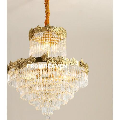 Modern D65cm H72cm Brass E14 AC Luxury Crystal Bronze Iron Chandeliers Indoor Lighting For Living room and Restaurant Chandelier