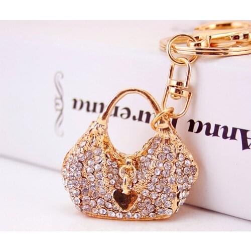 Fashionable cute crystal handbag shape key chain womens bag accessories metal pendant key chain small gift
