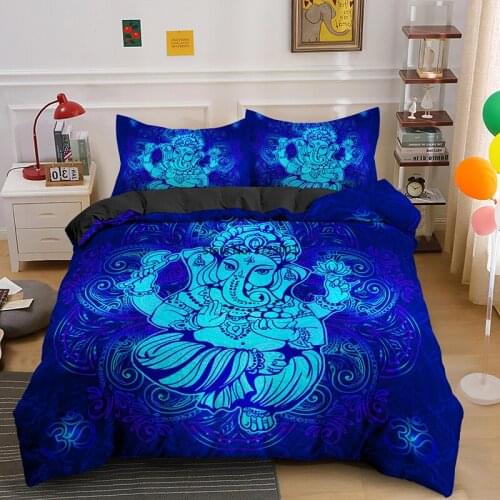 Fashion Psychedelic Master Ganesha Printed Down Quilt Cover Pillowcase 3D Buddha Pattern Bedding Sheet Full King Queen Size